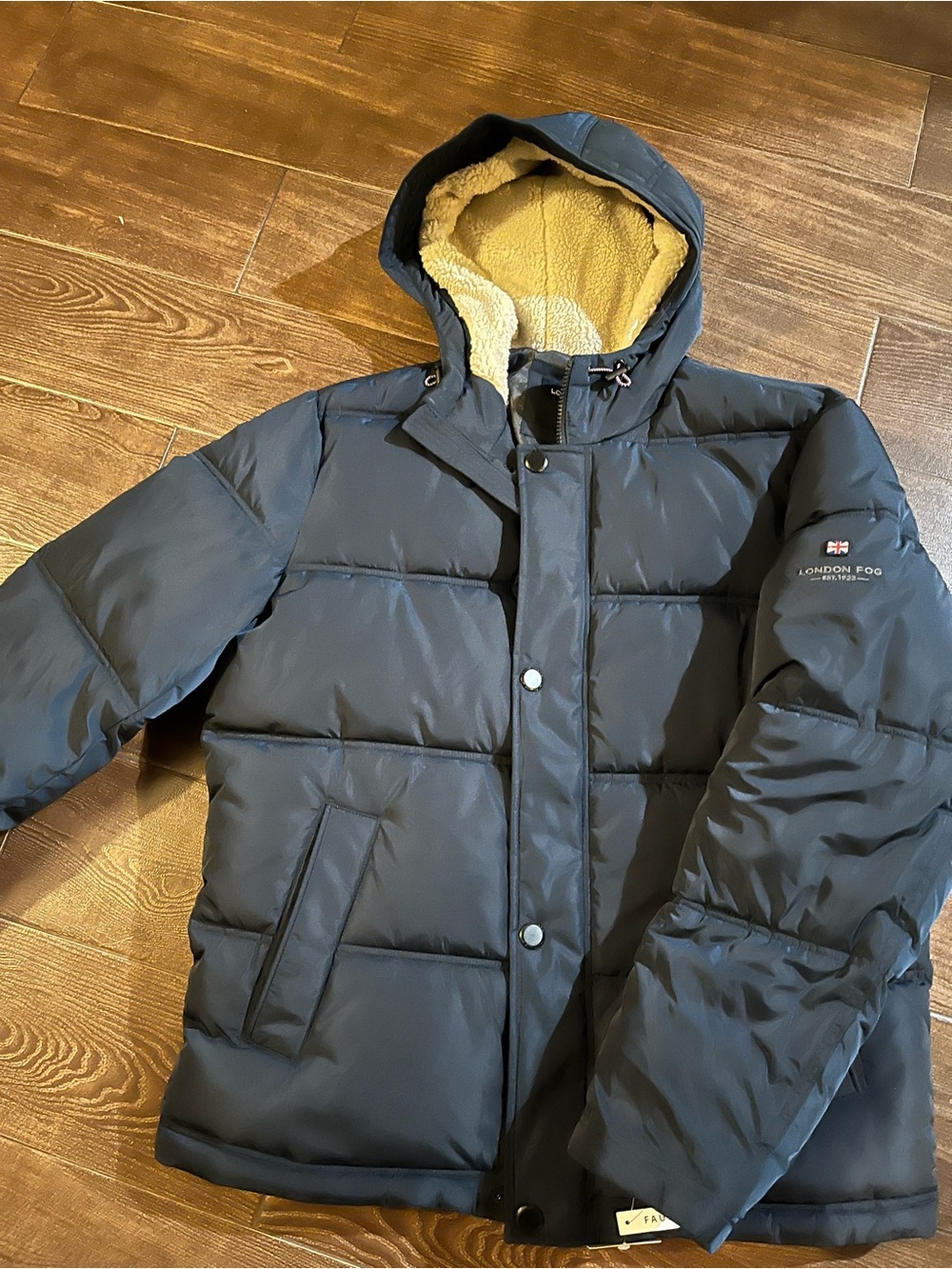 London Fog Men's Dark Navy Quilted Hooded Puffer Jacket